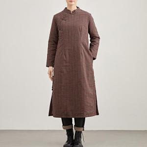 Senior Women Cotton Linen Plaid Modern Cheongsam