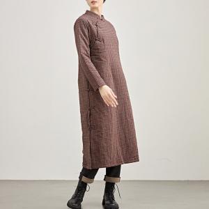 Senior Women Cotton Linen Plaid Modern Cheongsam