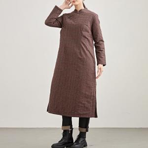 Senior Women Cotton Linen Plaid Modern Cheongsam