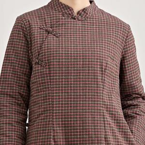 Senior Women Cotton Linen Plaid Modern Cheongsam
