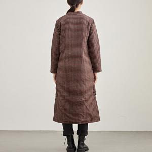 Senior Women Cotton Linen Plaid Modern Cheongsam