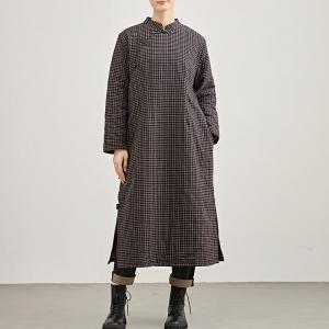 Black Plaids Side Slits Loose Winter Ethnic Dress