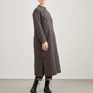 Black Plaids Side Slits Loose Winter Ethnic Dress