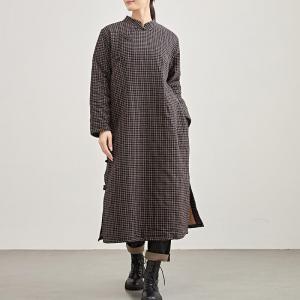 Black Plaids Side Slits Loose Winter Ethnic Dress