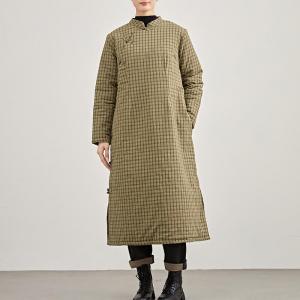 Ethnic Style Mandarin Collar Flax Plaid Dress