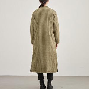 Ethnic Style Mandarin Collar Flax Plaid Dress