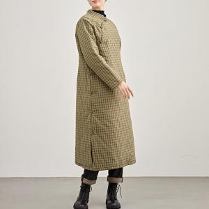 Ethnic Style Mandarin Collar Flax Plaid Dress