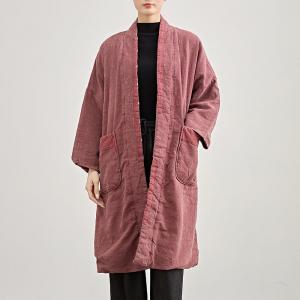 Sand-Wash Linen Plus Size Pink Coatigan