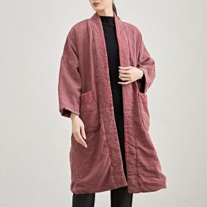 Sand-Wash Linen Plus Size Pink Coatigan