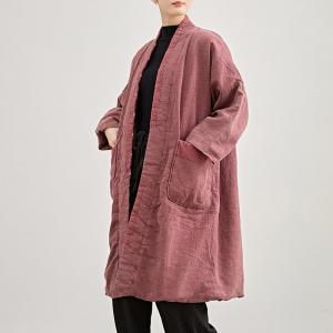 Sand-Wash Linen Plus Size Pink Coatigan