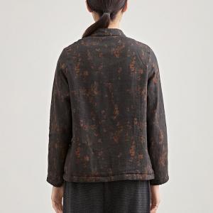 Qipao-Like Floral Fleeced Linen Blouse