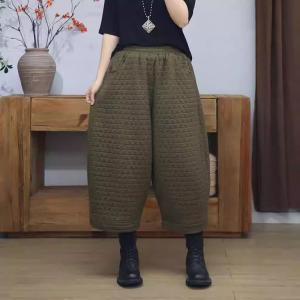 Elastic Waist Cotton-Padded Wide Leg Pants