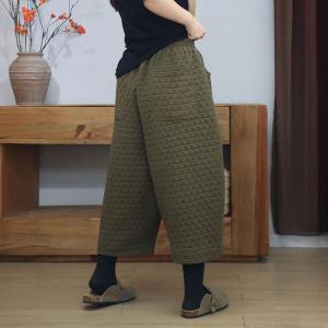 Elastic Waist Cotton-Padded Wide Leg Pants