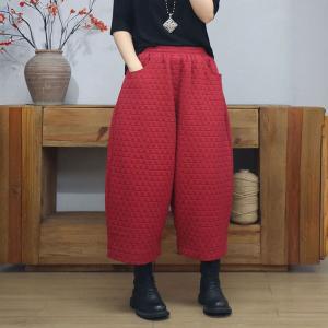 Elastic Waist Cotton-Padded Wide Leg Pants