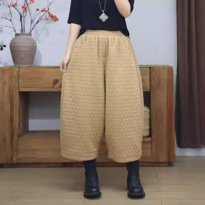 Elastic Waist Cotton-Padded Wide Leg Pants
