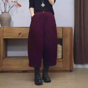 High Waist Warm Lined Corduroy Pants