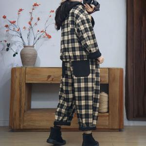 Front Zip Hooded Jacket with Classic Fleeced Gingham Pants
