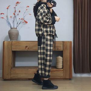 Front Zip Hooded Jacket with Classic Fleeced Gingham Pants
