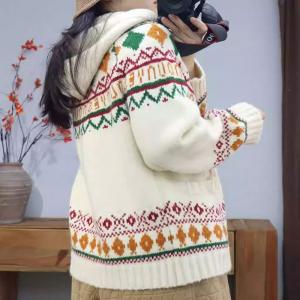Front Zip Hooded Fair Isle Sweater Jacket