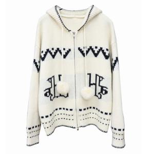 Front Zip Jacquard Knitted Hooded Jacket