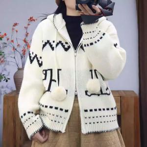 Front Zip Jacquard Knitted Hooded Jacket