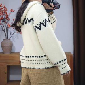 Front Zip Jacquard Knitted Hooded Jacket