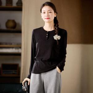 Long Sleeves Black Cozy Henley T-shirt