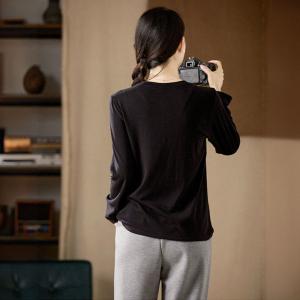 Long Sleeves Black Cozy Henley T-shirt
