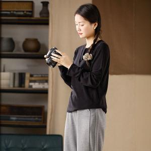 Long Sleeves Black Cozy Henley T-shirt