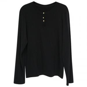 Long Sleeves Black Cozy Henley T-shirt