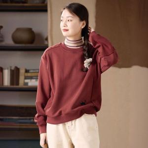 Cartoon Black Cat Casual Dark Red Sweatshirt