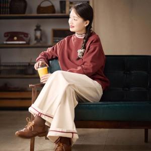 Cartoon Black Cat Casual Dark Red Sweatshirt
