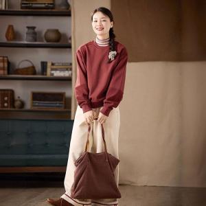 Cartoon Black Cat Casual Dark Red Sweatshirt