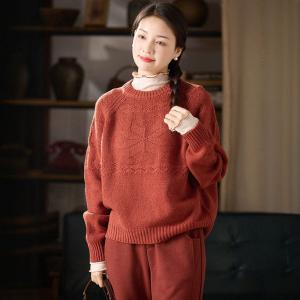 Reddish Orange Sheep Wool Jacqaurd Sweater