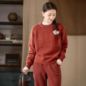 Reddish Orange Sheep Wool Jacqaurd Sweater