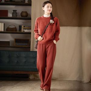 Reddish Orange Sheep Wool Jacqaurd Sweater