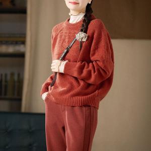 Reddish Orange Sheep Wool Jacqaurd Sweater