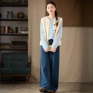 Blue Striped Casual Cotton Long Sleeves Tee