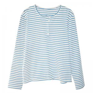 Blue Striped Casual Cotton Long Sleeves Tee