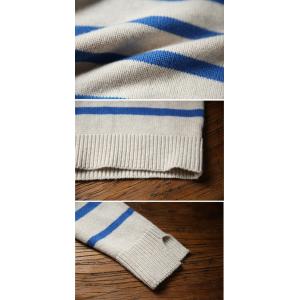 Lapel Neck Blue Striped Sheep Wool Sweater