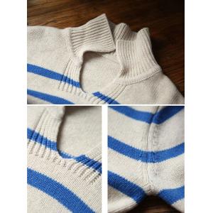Lapel Neck Blue Striped Sheep Wool Sweater
