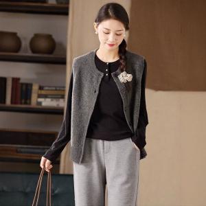 Crew Neck Single-Breasted Woolen Waistcoat
