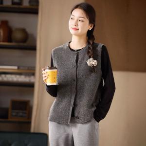 Crew Neck Single-Breasted Woolen Waistcoat