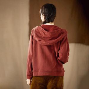 Dark Red Fleeced Lined Cotton Hooded Jacket