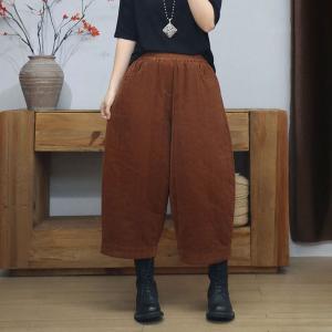 Plus Size Corduroy Winter Wide Leg Cropped Pants