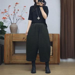 Plus Size Corduroy Winter Wide Leg Cropped Pants