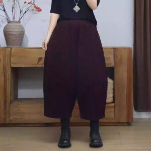 Plus Size Corduroy Winter Wide Leg Cropped Pants