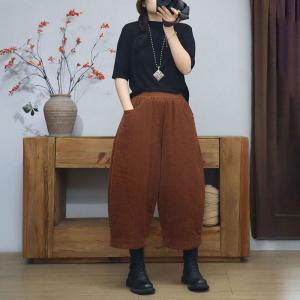 Plus Size Corduroy Winter Wide Leg Cropped Pants