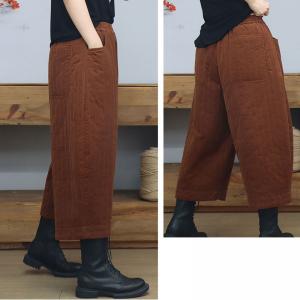 Plus Size Corduroy Winter Wide Leg Cropped Pants