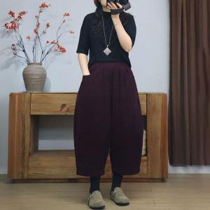 Plus Size Corduroy Winter Wide Leg Cropped Pants